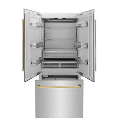 ZLINE Autograph Edition 36 in. 19.6 cu. ft. French Door Built-In Bottom Freezer Refrigerator with Water Dispenser and Ice Maker - RBIVZ-304-36 - The Home Selection