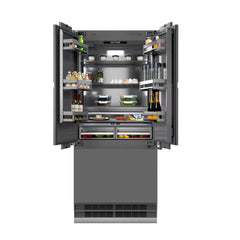 ZLINE Autograph Edition 36 in. 19.6 cu. ft. Panel Ready French Door Built-In Bottom Freezer Refrigerator with Water Dispenser and Ice Maker with Graphite Gray Interior - GRBIVZ-36 - The Home Selection