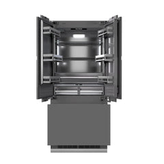 ZLINE Autograph Edition 36 in. 19.6 cu. ft. Panel Ready French Door Built-In Bottom Freezer Refrigerator with Water Dispenser and Ice Maker with Graphite Gray Interior - GRBIVZ-36 - The Home Selection