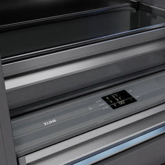 ZLINE Autograph Edition 36 in. 19.8 cu. ft. Built-In Bottom Freezer Refrigerator with Water Dispenser and Ice Maker in Stainless Steel with Graphite Gray Interior Helix Handles- GRBITZ - The Home Selection