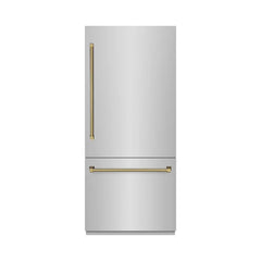 ZLINE Autograph Edition 36 in. 19.8 cu. ft. Built-In Bottom Freezer Refrigerator with Water Dispenser and Ice Maker in Stainless Steel with Graphite Gray Interior Helix Handles- GRBITZ - The Home Selection