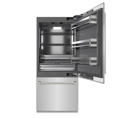 ZLINE Autograph Edition 36 in. 19.8 cu. ft. Built-In Bottom Freezer Refrigerator with Water Dispenser and Ice Maker in Stainless Steel with Graphite Gray Interior Helix Handles- GRBITZ - The Home Selection