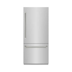 ZLINE Autograph Edition 36 in. 19.8 cu. ft. Built-In Bottom Freezer Refrigerator with Water Dispenser and Ice Maker in Stainless Steel with Graphite Gray Interior Helix Handles- GRBITZ - The Home Selection