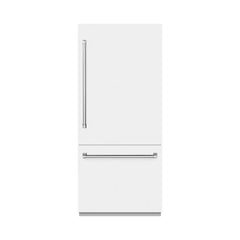 ZLINE Autograph Edition 36 in. 19.8 cu. ft. Built-In Bottom Freezer Refrigerator with Water Dispenser and Ice Maker in White Matte with Graphite Gray Interior - GRBITZ-WM-36 - The Home Selection