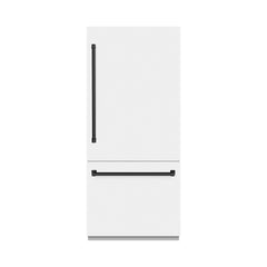 ZLINE Autograph Edition 36 in. 19.8 cu. ft. Built-In Bottom Freezer Refrigerator with Water Dispenser and Ice Maker in White Matte with Graphite Gray Interior - GRBITZ-WM-36 - The Home Selection