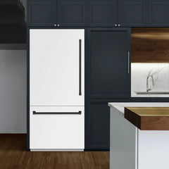 ZLINE Autograph Edition 36 in. 19.8 cu. ft. Built-In Bottom Freezer Refrigerator with Water Dispenser and Ice Maker in White Matte with Graphite Gray Interior - GRBITZ-WM-36 - The Home Selection