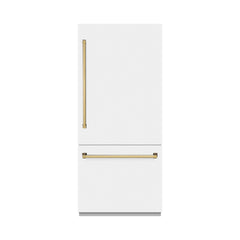 ZLINE Autograph Edition 36 in. 19.8 cu. ft. Built-In Bottom Freezer Refrigerator with Water Dispenser and Ice Maker in White Matte with Graphite Gray Interior - GRBITZ-WM-36 - The Home Selection