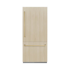ZLINE Autograph Edition 36 in. 19.8 cu. ft. Panel Ready Built-In Bottom Freezer Refrigerator with Water Dispenser and Ice Maker with Champagne Bronze Accents (RBITZ-36-CB) - The Home Selection