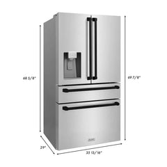 ZLINE Autograph Edition 36 in. 21.6 cu. ft. Counter-Depth French Door Refrigerator with Water and Ice Dispenser in Fingerprint-Resistant Stainless Steel with Champagne Bronze Traditional Handles - RFMZ-W-36-CB - The Home Selection