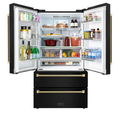 ZLINE Autograph Edition 36 in. 22.5 cu. ft. Counter-Depth French Door Refrigerator with Ice Maker in Fingerprint-Resistant Black Stainless Steel - RFMZ-36-BS-K - The Home Selection