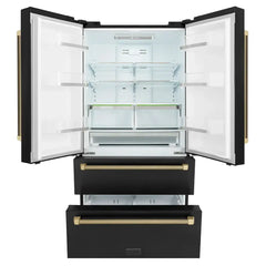 ZLINE Autograph Edition 36 in. 22.5 cu. ft. Counter-Depth French Door Refrigerator with Ice Maker in Fingerprint-Resistant Black Stainless Steel - RFMZ-36-BS-K - The Home Selection