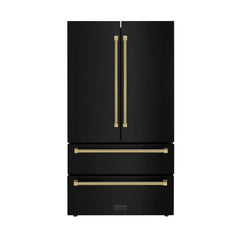 ZLINE Autograph Edition 36 in. 22.5 cu. ft. Counter-Depth French Door Refrigerator with Ice Maker in Fingerprint-Resistant Black Stainless Steel - RFMZ-36-BS-K - The Home Selection