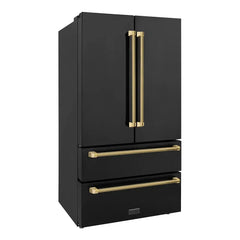 ZLINE Autograph Edition 36 in. 22.5 cu. ft. Counter-Depth French Door Refrigerator with Ice Maker in Fingerprint-Resistant Black Stainless Steel - RFMZ-36-BS-K - The Home Selection