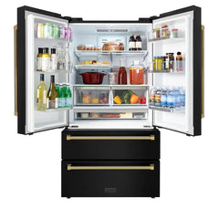 ZLINE Autograph Edition 36 in. 22.5 cu. ft. Counter-Depth French Door Refrigerator with Ice Maker in Fingerprint-Resistant Black Stainless Steel - RFMZ-36-BS-K - The Home Selection