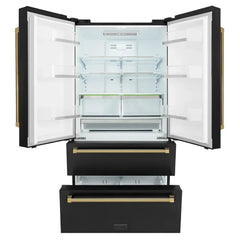 ZLINE Autograph Edition 36 in. 22.5 cu. ft. Counter-Depth French Door Refrigerator with Ice Maker in Fingerprint-Resistant Black Stainless Steel - RFMZ-36-BS-K - The Home Selection