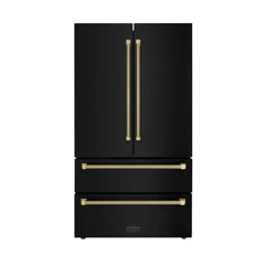 ZLINE Autograph Edition 36 in. 22.5 cu. ft. Counter-Depth French Door Refrigerator with Ice Maker in Fingerprint-Resistant Black Stainless Steel - RFMZ-36-BS-K - The Home Selection