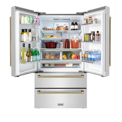 ZLINE Autograph Edition 36 in. 22.5 cu. ft. Counter-Depth French Door Refrigerator with Ice Maker in Fingerprint-Resistant Stainless Steel - RFMZ-36-K - The Home Selection