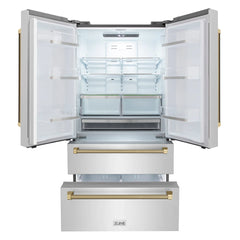 ZLINE Autograph Edition 36 in. 22.5 cu. ft. Counter-Depth French Door Refrigerator with Ice Maker in Fingerprint-Resistant Stainless Steel - RFMZ-36-K - The Home Selection