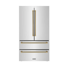 ZLINE Autograph Edition 36 in. 22.5 cu. ft. Counter-Depth French Door Refrigerator with Ice Maker in Fingerprint-Resistant Stainless Steel - RFMZ-36-K - The Home Selection
