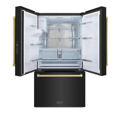 ZLINE Autograph Edition 36 in. 28.9 cu. ft. Standard-Depth French Door External Water Dispenser Refrigerator with Dual Ice Maker in Black Stainless Steel and Champagne Bronze Handles - RSMZ-W-36-BS-CB - The Home Selection