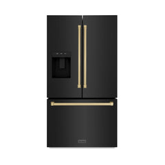 ZLINE Autograph Edition 36 in. 28.9 cu. ft. Standard-Depth French Door External Water Dispenser Refrigerator with Dual Ice Maker in Black Stainless Steel and Champagne Bronze Handles - RSMZ-W-36-BS-CB - The Home Selection