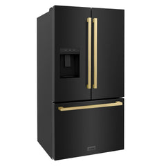 ZLINE Autograph Edition 36 in. 28.9 cu. ft. Standard-Depth French Door External Water Dispenser Refrigerator with Dual Ice Maker in Black Stainless Steel and Champagne Bronze Modern Handles - RSMZ-W36-BS-FCB - The Home Selection