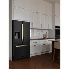 ZLINE Autograph Edition 36 in. 28.9 cu. ft. Standard-Depth French Door External Water Dispenser Refrigerator with Dual Ice Maker in Black Stainless Steel and Champagne Bronze Modern Handles - RSMZ-W36-BS-FCB - The Home Selection