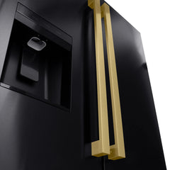 ZLINE Autograph Edition 36 in. 28.9 cu. ft. Standard-Depth French Door External Water Dispenser Refrigerator with Dual Ice Maker in Black Stainless Steel and Champagne Bronze Modern Handles - RSMZ-W36-BS-FCB - The Home Selection