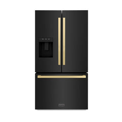 ZLINE Autograph Edition 36 in. 28.9 cu. ft. Standard-Depth French Door External Water Dispenser Refrigerator with Dual Ice Maker in Black Stainless Steel and Champagne Bronze Modern Handles - RSMZ-W36-BS-FCB - The Home Selection