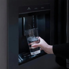 ZLINE Autograph Edition 36 in. 28.9 cu. ft. Standard-Depth French Door External Water Dispenser Refrigerator with Dual Ice Maker in Black Stainless Steel and Polished Gold Handles - RSMZ-W-36-BS-G - The Home Selection