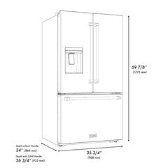 ZLINE Autograph Edition 36 in. 28.9 cu. ft. Standard-Depth French Door External Water Dispenser Refrigerator with Dual Ice Maker in Black Stainless Steel and Polished Gold Handles - RSMZ-W-36-BS-G - The Home Selection