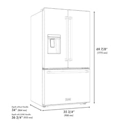 ZLINE Autograph Edition 36 in. 28.9 cu. ft. Standard-Depth French Door External Water Dispenser Refrigerator with Dual Ice Maker in Black Stainless Steel and Polished Gold Handles - RSMZ-W-36-BS-G - The Home Selection
