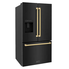 ZLINE Autograph Edition 36 in. 28.9 cu. ft. Standard-Depth French Door External Water Dispenser Refrigerator with Dual Ice Maker in Black Stainless Steel and Polished Gold Handles - RSMZ-W-36-BS-G - The Home Selection