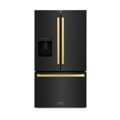 ZLINE Autograph Edition 36 in. 28.9 cu. ft. Standard-Depth French Door External Water Dispenser Refrigerator with Dual Ice Maker in Black Stainless Steel and Polished Gold Square Handles - RSMZ-W-36-BS-FG - The Home Selection
