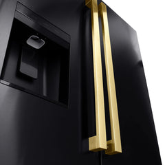 ZLINE Autograph Edition 36 in. 28.9 cu. ft. Standard-Depth French Door External Water Dispenser Refrigerator with Dual Ice Maker in Black Stainless Steel and Polished Gold Square Handles - RSMZ-W-36-BS-FG - The Home Selection
