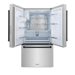 ZLINE Autograph Edition 36 in. 28.9 cu. ft. Standard-Depth French Door External Water Dispenser Refrigerator with Dual Ice Maker in Fingerprint Resistant Stainless Steel and Champagne Bronze Handles - RSMZ-W-36 - The Home Selection