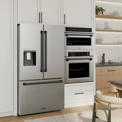 ZLINE Autograph Edition 36 in. 28.9 cu. ft. Standard-Depth French Door External Water Dispenser Refrigerator with Dual Ice Maker in Fingerprint Resistant Stainless Steel and Champagne Bronze Handles - RSMZ-W-36 - The Home Selection