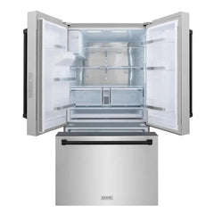 ZLINE Autograph Edition 36 in. 28.9 cu. ft. Standard-Depth French Door External Water Dispenser Refrigerator with Dual Ice Maker in Fingerprint Resistant Stainless Steel and Champagne Bronze Handles - RSMZ-W-36 - The Home Selection