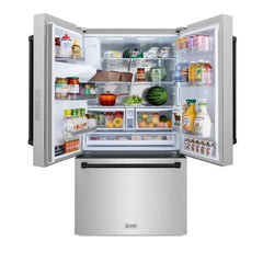 ZLINE Autograph Edition 36 in. 28.9 cu. ft. Standard-Depth French Door External Water Dispenser Refrigerator with Dual Ice Maker in Fingerprint Resistant Stainless Steel and Champagne Bronze Handles - RSMZ-W-36 - The Home Selection