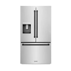 ZLINE Autograph Edition 36 in. 28.9 cu. ft. Standard-Depth French Door External Water Dispenser Refrigerator with Dual Ice Maker in Fingerprint Resistant Stainless Steel and Champagne Bronze Handles - RSMZ-W-36 - The Home Selection