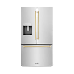 ZLINE Autograph Edition 36 in. 28.9 cu. ft. Standard-Depth French Door External Water Dispenser Refrigerator with Dual Ice Maker in Fingerprint Resistant Stainless Steel and Champagne Bronze Handles - RSMZ-W-36 - The Home Selection