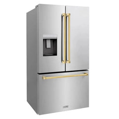 ZLINE Autograph Edition 36 in. 28.9 cu. ft. Standard-Depth French Door External Water Dispenser Refrigerator with Dual Ice Maker in Fingerprint Resistant Stainless Steel and Champagne Bronze Handles - RSMZ-W-36 - The Home Selection