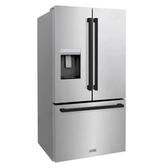 ZLINE Autograph Edition 36 in. 28.9 cu. ft. Standard-Depth French Door External Water Dispenser Refrigerator with Dual Ice Maker in Fingerprint-Resistant Stainless Steel and Matte Black Modern Handles - RSMZ-W-36-FMB - The Home Selection