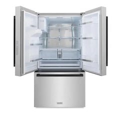 ZLINE Autograph Edition 36 in. 28.9 cu. ft. Standard-Depth French Door External Water Dispenser Refrigerator with Dual Ice Maker in Fingerprint-Resistant Stainless Steel and Matte Black Modern Handles - RSMZ-W-36-FMB - The Home Selection