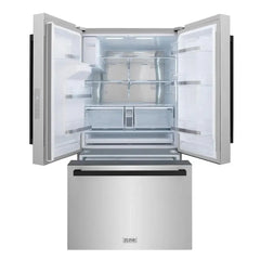 ZLINE Autograph Edition 36 in. 28.9 cu. ft. Standard-Depth French Door External Water Dispenser Refrigerator with Dual Ice Maker in Fingerprint-Resistant Stainless Steel and Matte Black Modern Handles - RSMZ-W-36-FMB - The Home Selection
