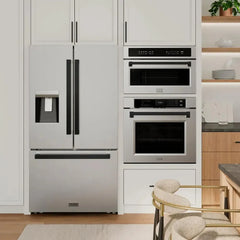 ZLINE Autograph Edition 36 in. 28.9 cu. ft. Standard-Depth French Door External Water Dispenser Refrigerator with Dual Ice Maker in Fingerprint-Resistant Stainless Steel and Matte Black Modern Handles - RSMZ-W-36-FMB - The Home Selection