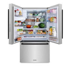 ZLINE Autograph Edition 36 in. 28.9 cu. ft. Standard-Depth French Door External Water Dispenser Refrigerator with Dual Ice Maker in Fingerprint-Resistant Stainless Steel and Matte Black Modern Handles - RSMZ-W-36-FMB - The Home Selection