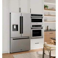 ZLINE Autograph Edition 36 in. 28.9 cu. ft. Standard-Depth French Door External Water Dispenser Refrigerator with Dual Ice Maker in Fingerprint-Resistant Stainless Steel and Matte Black Modern Handles - RSMZ-W-36-FMB - The Home Selection