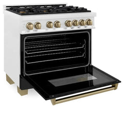 ZLINE Autograph Edition 36 in. 4.6 cu. ft. Dual Fuel Range with Gas Stove and Electric Oven in Fingerprint Resistant DuraSnow Stainless Steel with Black Matte Door - RASZ-BLM-36 - The Home Selection