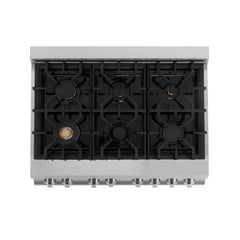 ZLINE Autograph Edition 36 in. 4.6 cu. ft. Dual Fuel Range with Gas Stove and Electric Oven in Fingerprint Resistant DuraSnow Stainless Steel with Black Matte Door - RASZ-BLM-36 - The Home Selection